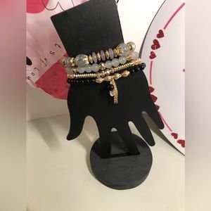 🖤💛 4 Pcs Black, Grey& Gold Beaded Bracelet Set NWT